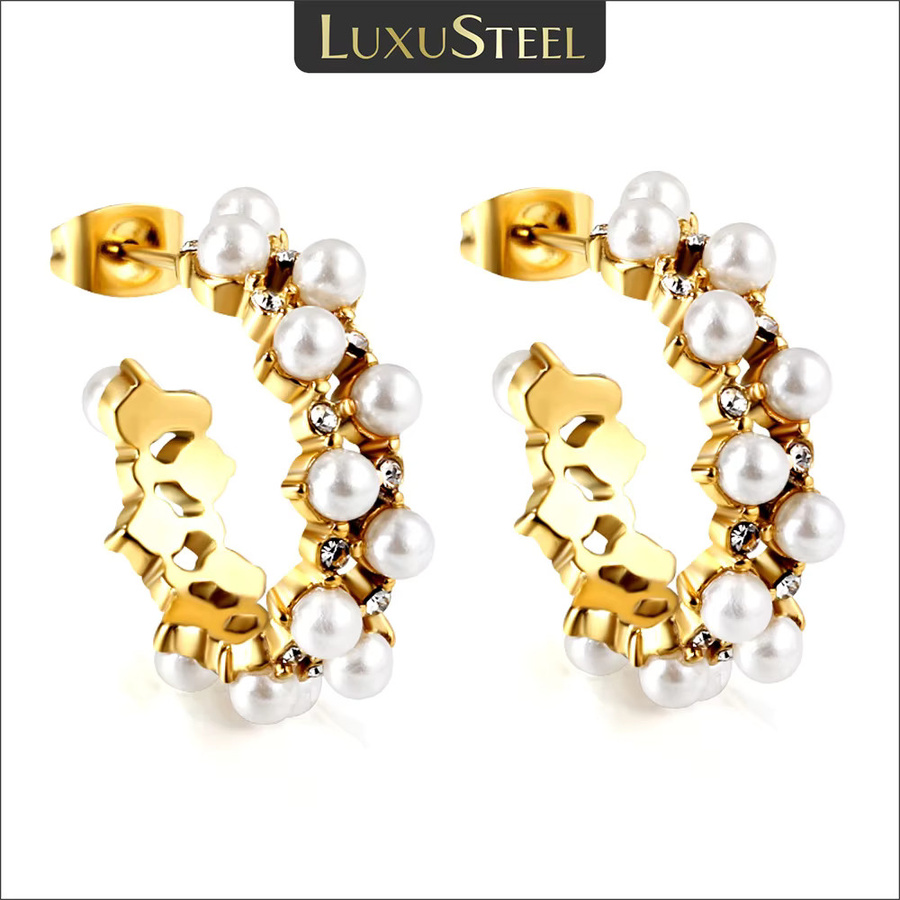LUXUSTEEL Creolen Edelstahl, Weiß, Perle, Zirkonia - Bild 1
