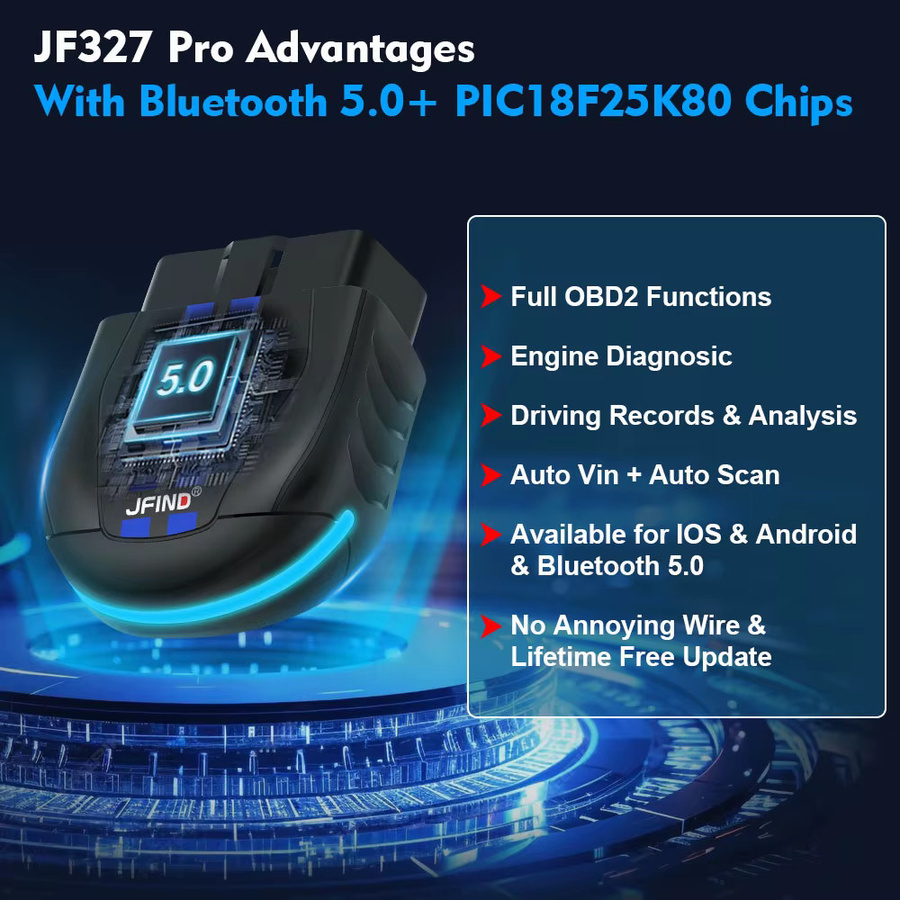 JFIND ELM327 Bluetooth 5.1 OBD2 Scanner Engine Fault Tool in Schwarz für Android und iOS - Bild 3