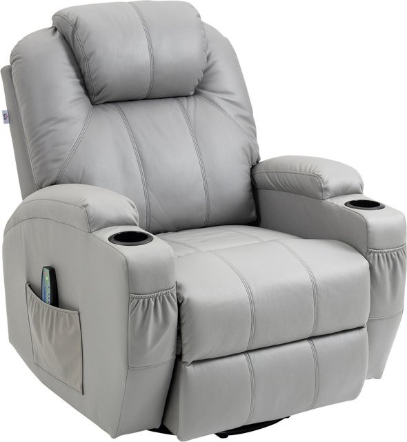 HOMCOM Elektrischer Relaxsessel mit Liegefunktion und Massagefunktion, Grau, Kunstleder - Bild 1