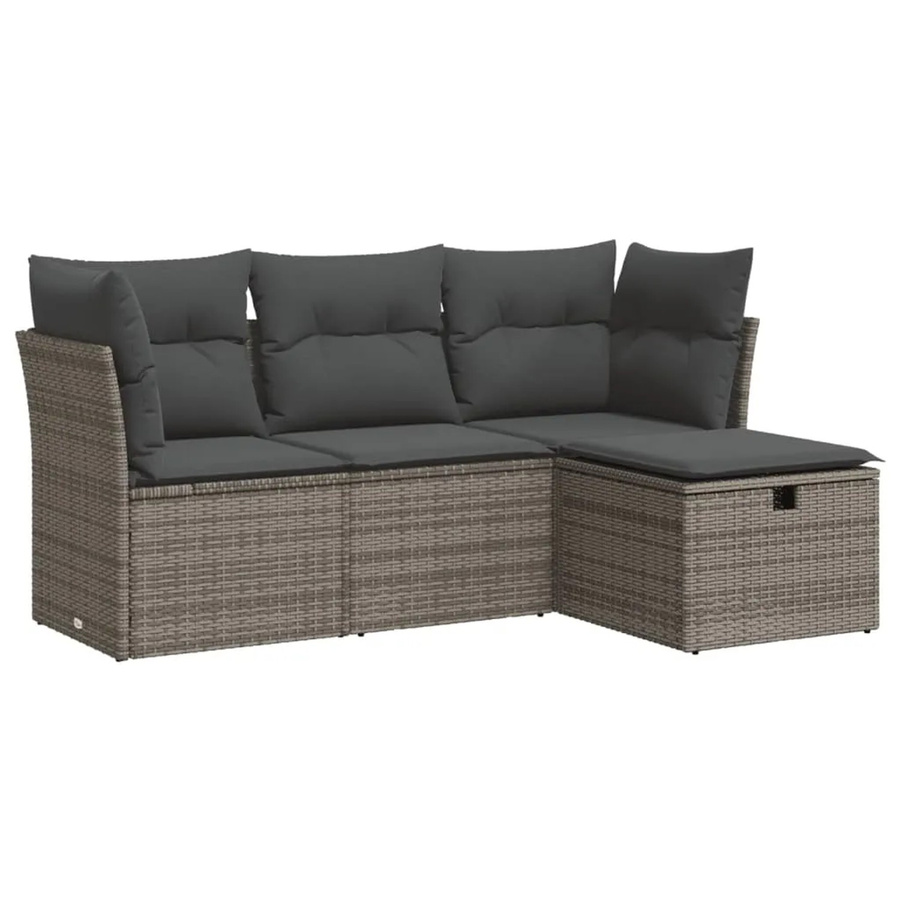 vidaXL 4-tlg Garten-Sofagarnitur in L-Form aus Poly Rattan mit Kissen in Grau - Bild 2