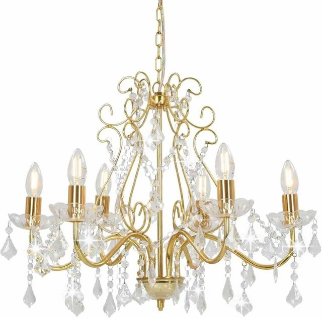 vidaXL Kronleuchter mit Kristallperlen in Gold und Transparent, Rund, 6 x E14 - Bild 1