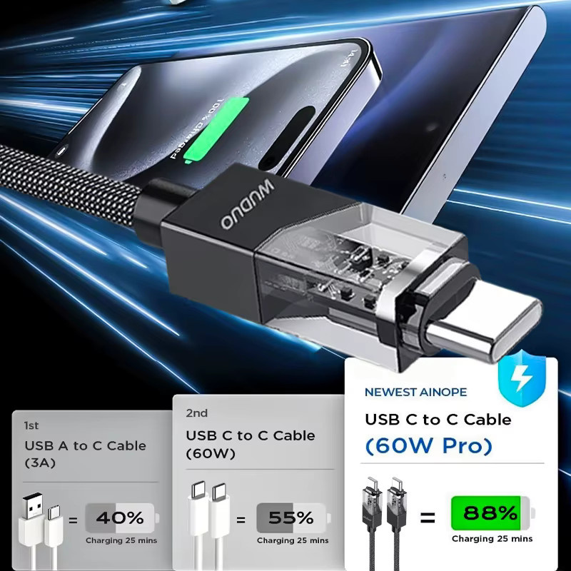 LYNXZ USB-C-Kabel mit LED-Anzeige, 60W Schnellladekabel in Schwarz für iPhone, MacBook Pro und Xiaomi - Bild 4