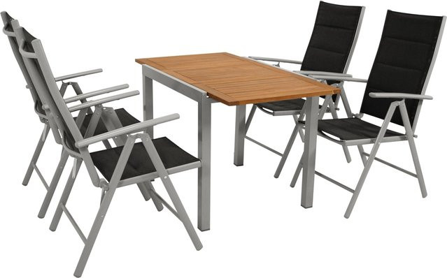 DEGAMO Gartenmöbel Garnitur VAIL 5-teilig aus Aluminium und Akazie in Schwarz und Braun - Bild 1