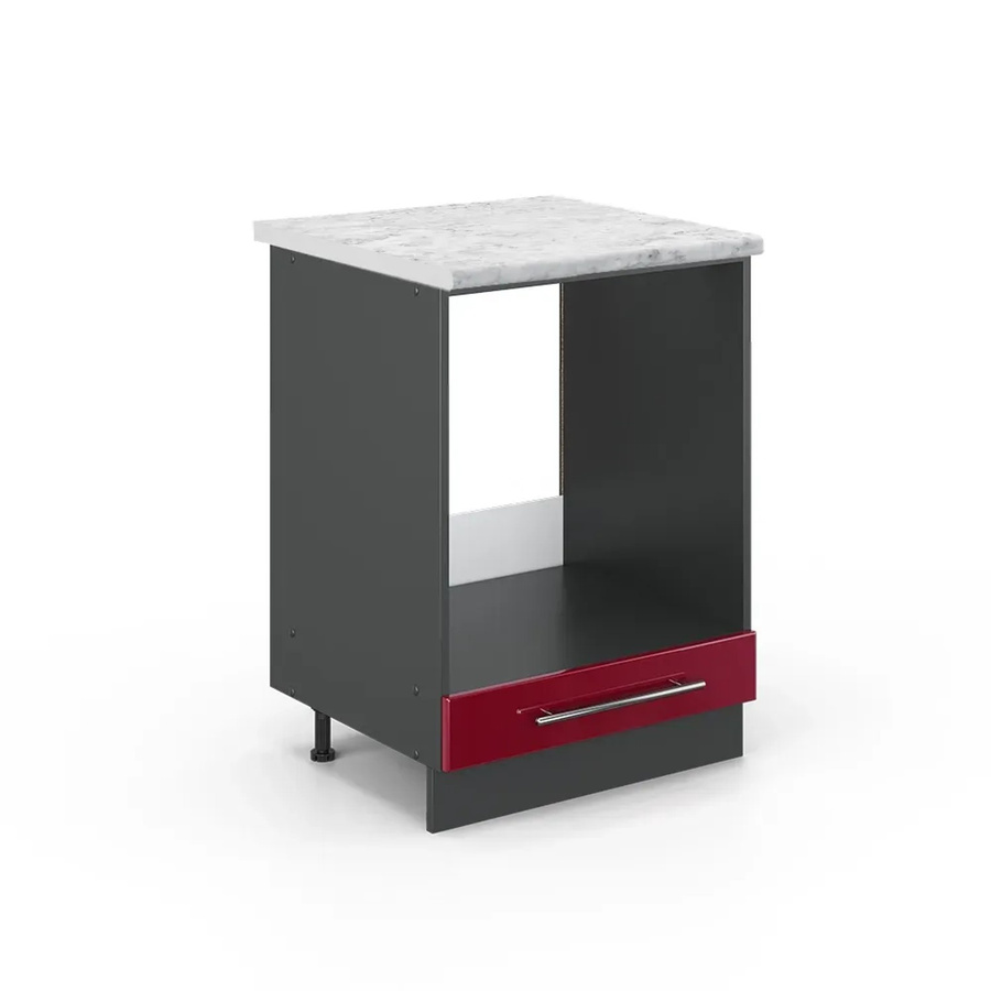 Vicco Herdbauschrank Fame-Line Bordeaux Hochglanz Anthrazit mit Marmor-Optik B: 60 cm, H: 82 cm, T: 60 cm - Bild 2