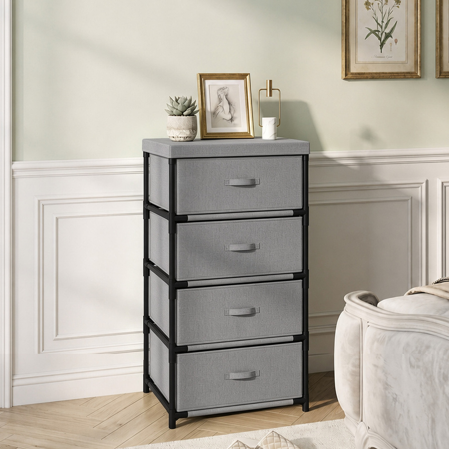 HOMCOM Kommode mit 4 Stoffschubladen und Stahlrahmen in Grau, Sideboard für Schlafzimmer und Wohnzimmer, B/T/H: 42 x 32 x 80 cm - Bild 2