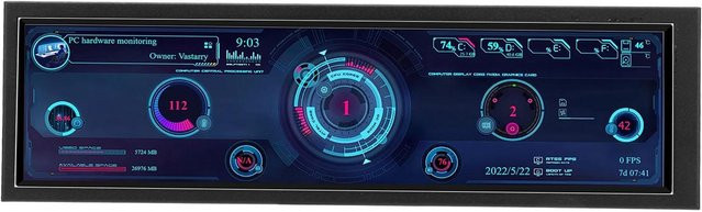 mfySpace PC-Temperaturmonitor 8,8 Zoll mit 1920x480 Auflösung und 60Hz für AIDA64 zur CPU GPU SSD Datenanzeige in Schwarz - Bild 1