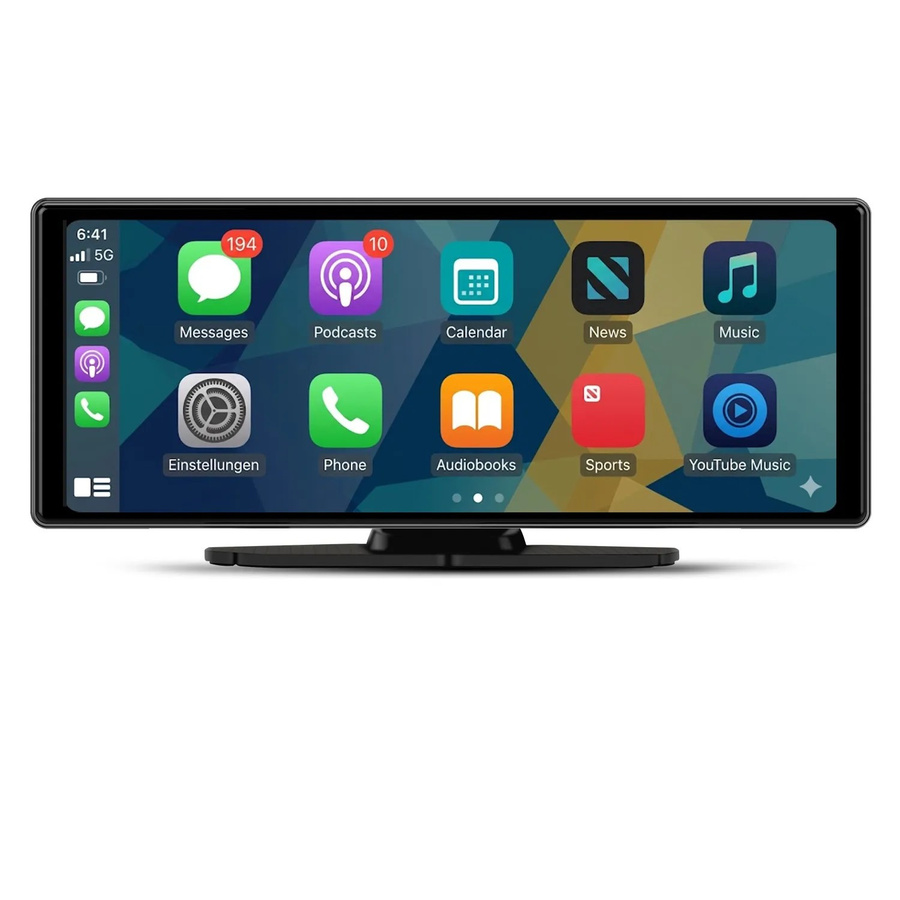JUNSUN CarPlay Portable Autoradio mit 10,26 Zoll Touchscreen in Schwarz inklusive AUX-Anschluss und Saugnapf-Halterung - Bild 2