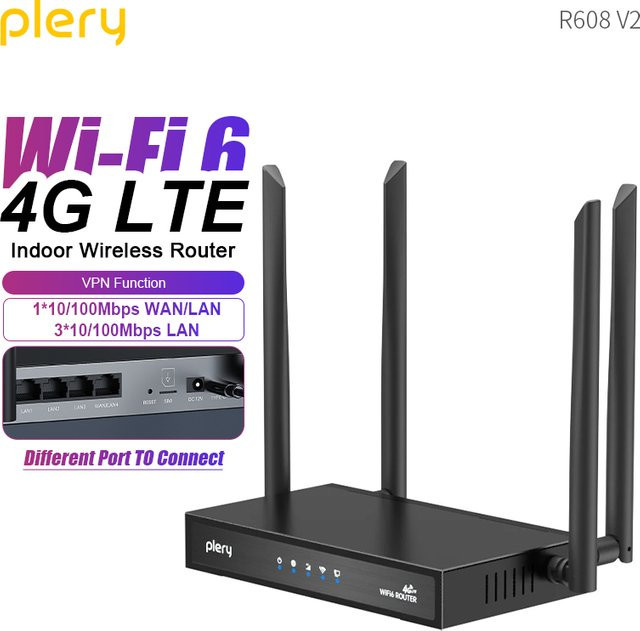 Plery 4G LTE WiFi6 Router mit 300 Mbit/s und SIM-Kartensteckplatz in Schwarz - Bild 1
