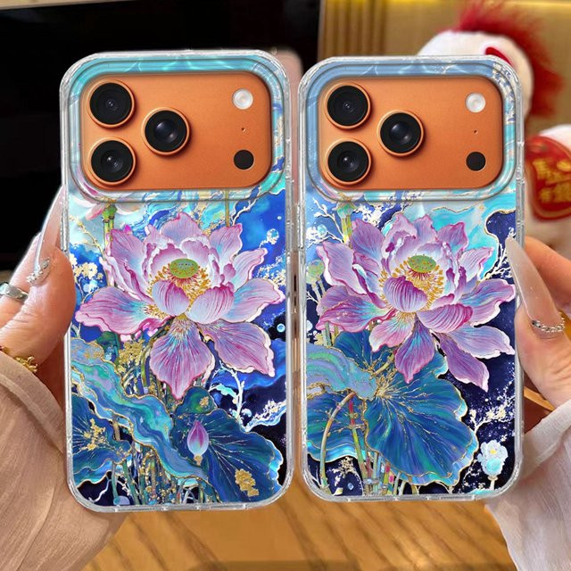 INS Girl Luxus-Handyhülle mit blauem Lotusblüten-Design für iPhone 17 Pro Max, 16, 15, 14, 13, 12 und SE - Bild 1
