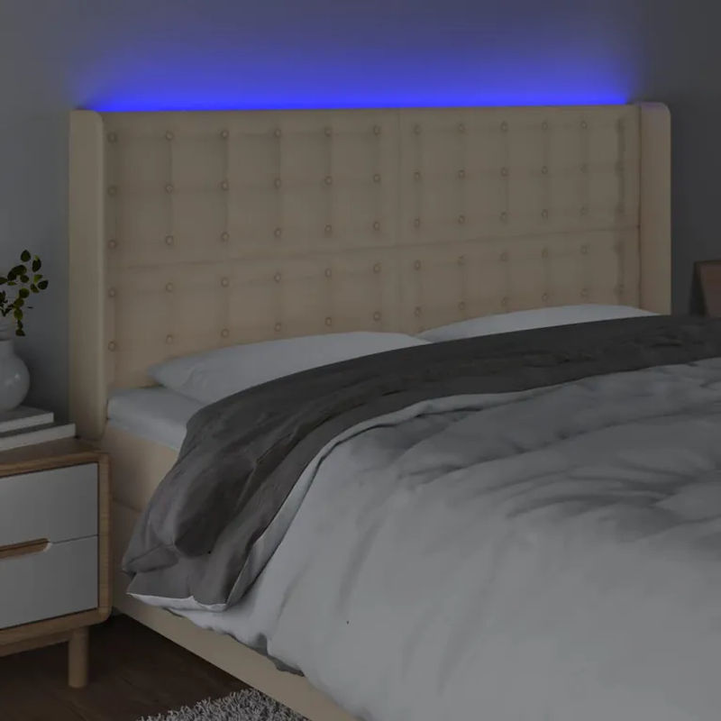 Vidaxl Bettkopfteil mit LED in Cremefarben, modern gepolstert, B/T/H: 183 x 16 x 118/128 cm - Bild 3