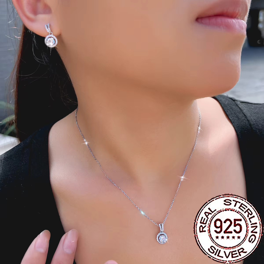 CWWZircons Schmuck-Set Halskette, Ohrringe, 925 Silber, Zirkonia, Damen - Bild 2