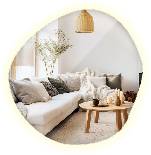Wallfluent Spiegel mit LED-Beleuchtung in organischer Form, Neutralweiß 4000K, Breite: 47,9 cm, Höhe: 48,3 cm - Bild 1