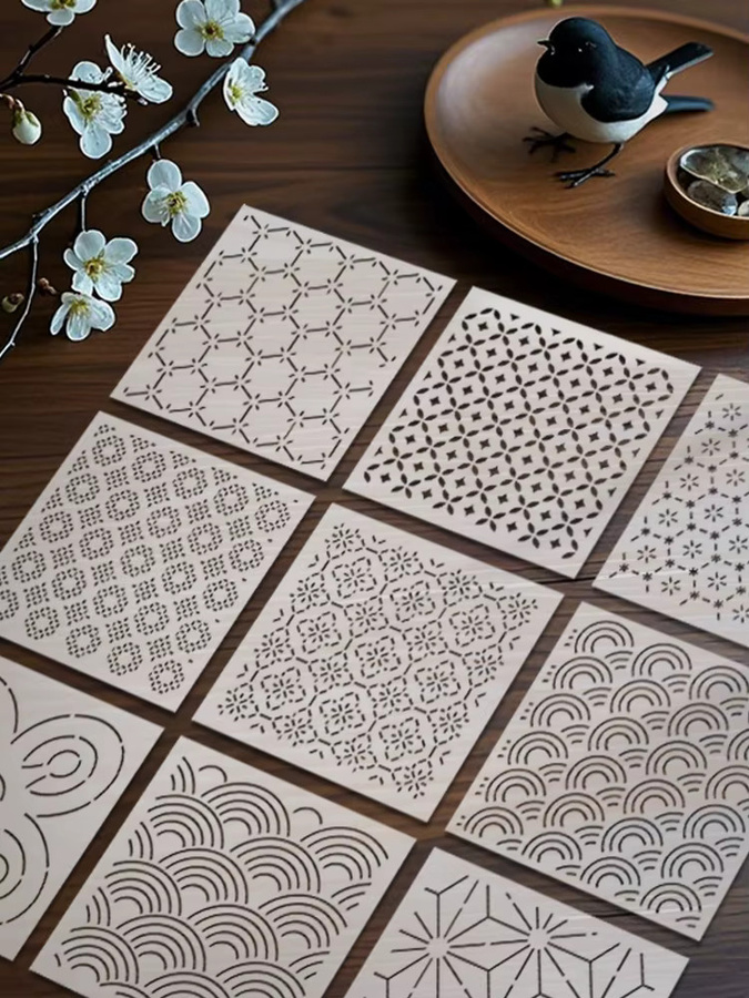 YOMDID Sashiko Stickerei Vorlagen Set aus 9 Stück, transparente geometrische Patchwork Schablonen für DIY Handarbeit, B/B/H: 15 x 15 x 15 cm - Bild 4