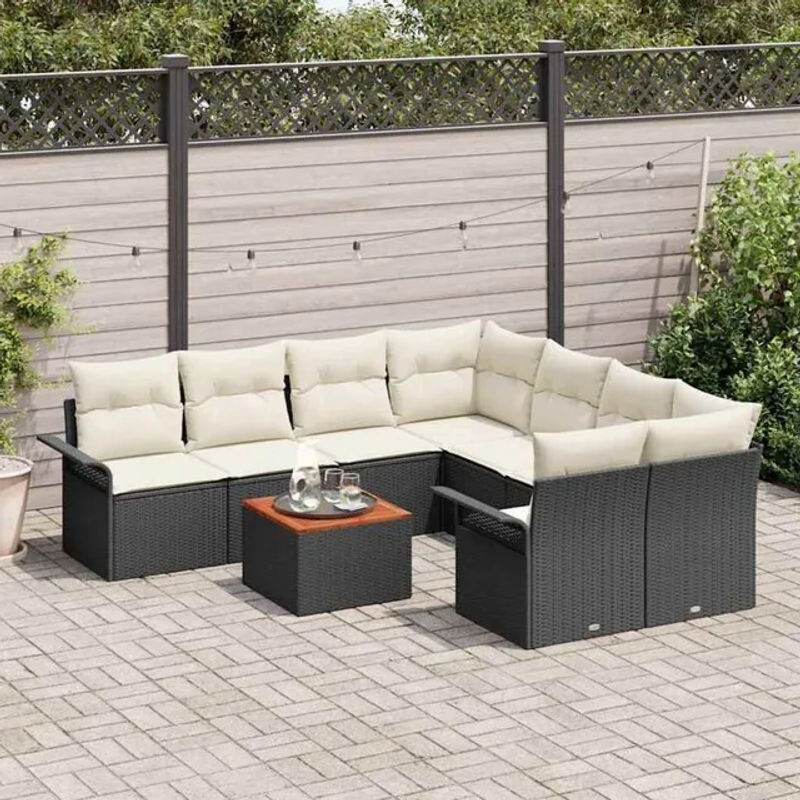 Vidaxl Garten-Sofa-Set aus Polyrattan in Schwarz, 9-teiliges modernes Loungemöbel-Set - Bild 1