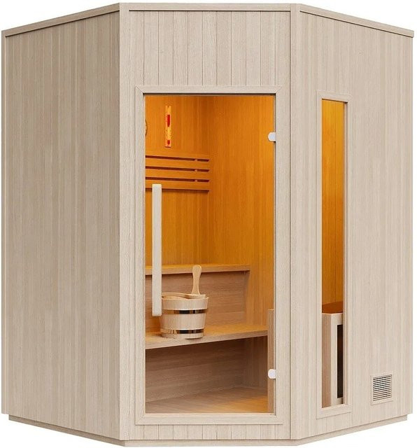 Vente-unique Finnische Sauna Kotka aus Kiefernholz in Naturfarben Hell, Breite: 180 cm, Höhe: 210 cm - Bild 1