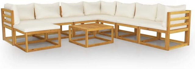 vidaXL 9-tlg Garten-Lounge-Set Modell 2 aus massivem Akazienholz mit Creme farbenen Auflagen - Bild 1