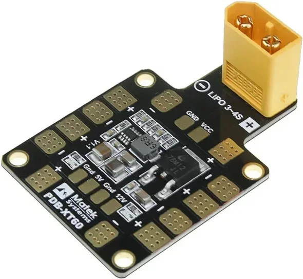 Matek Systems PDB-Stromverteilerplatine mit XT60-Anschluss in Schwarz, 5 V 2 A und 12 V 0,5 A BEC, 2 Unzen Kupfer für RC-Modelle - Bild 1