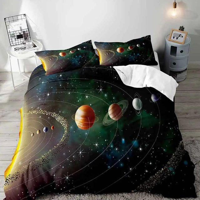 Sonnensystem Bettwäsche-Set für Kinder mit Weltraum- und Galaxie-Motiv, Farbe Schwarz, B/H: 172 x 218 cm - Bild 1