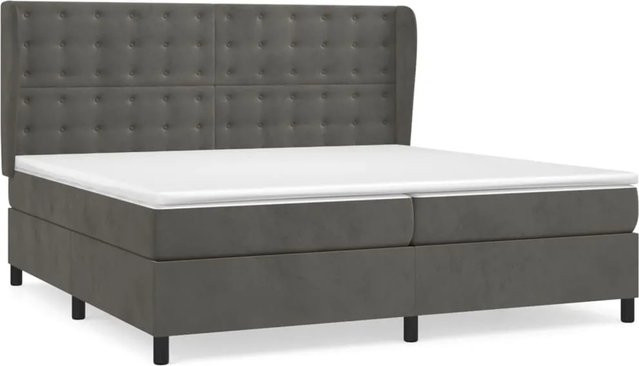 vidaXL Boxspringbett mit Matratze in Dunkelgrau aus Samt, Hybrid-Design mit Taschenfederkern, B/T/H: 200 x 200 x 118 cm - Bild 1