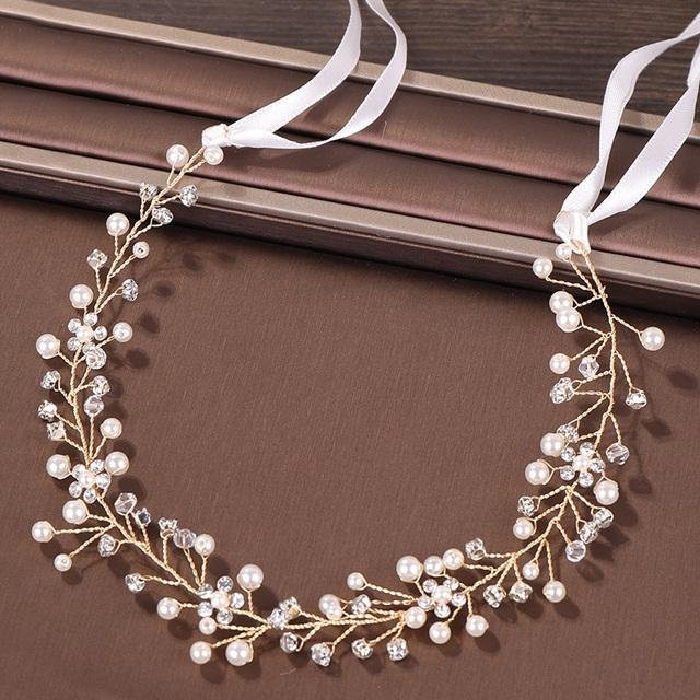 Stirnband Tiara Gold, Perle, Kristall, Damen - Bild 1