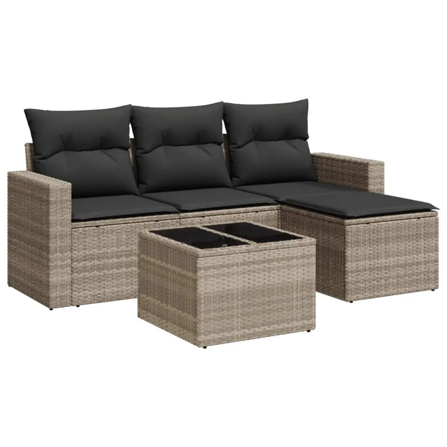 vidaXL 5-tlg Garten-Sofagarnitur aus Poly-Rattan mit Kissen in Hellgrau Modell 22 - Bild 2