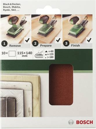 Bosch Schwingschleifpapier-Set ungelocht, Körnung 60, 120, 180, Farbe Braun, B: 140 mm, H: 115 mm - Bild 1