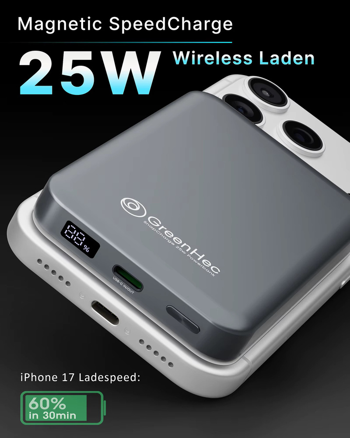GreenHec 25W Powerbank mit 10.000 mAh, MagSafe-kompatibel und 2-in-1 Dual Charging für kabelloses Laden - Bild 2