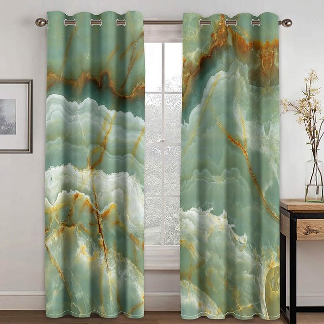 Yiran Furniture 2er-Set Sonnenschutzvorhänge mit blauer 3D-Marmorstruktur, blickdicht, Breite: 50 cm, Höhe: 60 cm - Bild 1