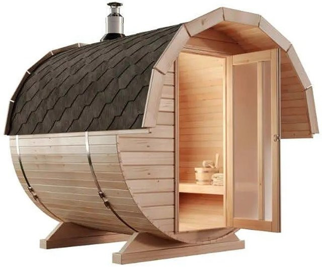 Finntherm Fasssauna Samantha aus Fichte, Naturbelassen, Durchmesser: 215 cm, Tiefe: 240 cm - Bild 1