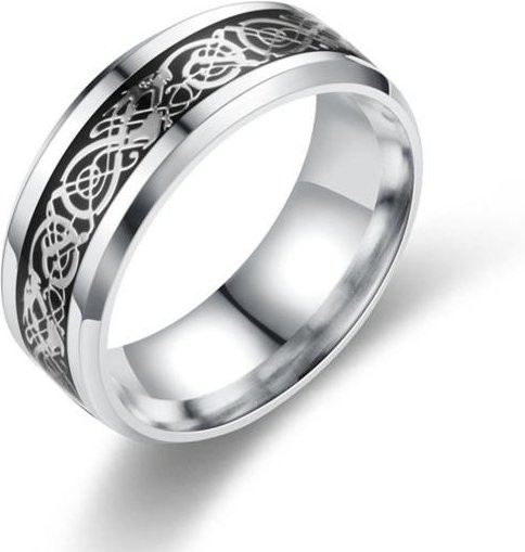Twinkle Trinket Ring Edelstahl, Drachen Muster, schwarz/silber, Herren - Bild 1
