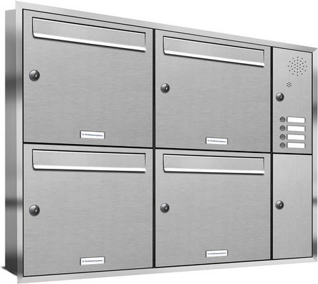 AL Briefkasten-System für 4 Parteien zur Unterputzmontage, Farbe: Silber, B/H/T: 95,4 x 72,4 x 11,6 cm - Bild 1