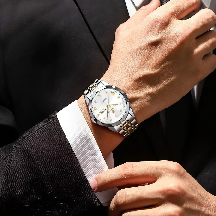 POEDAGAR Armbanduhr Edelstahl, Quarz, Datum, Wochentag, Herren - Bild 4