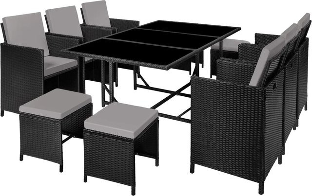 tectake Polyrattan Sitzgruppe für den Garten in Schwarz-Grau - Bild 2