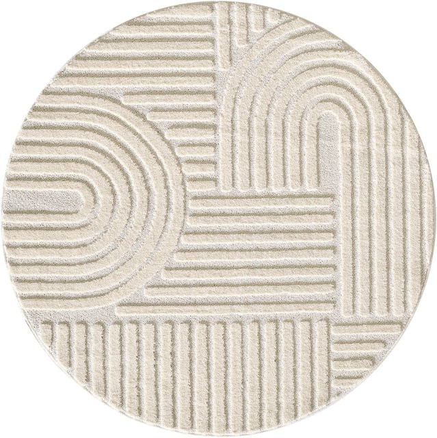 Ayyildiz Kurzflorteppich im Boho-Design, Farbe: Creme/Beige, Durchmesser: 80 cm - Bild 1