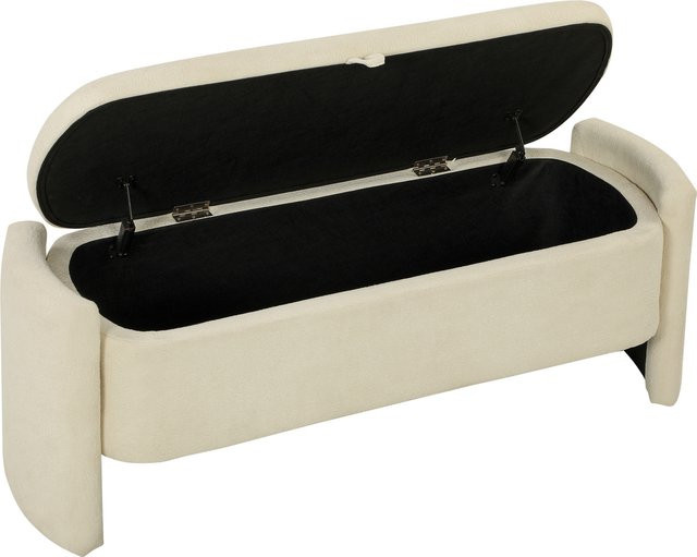 HOMCOM Bettbank Fußende als gepolsterte Aufbewahrungsbank aus Bouclé-Stoff mit Eukalyptusholz-Füßen, Farbe: Beige, B/T/H: 118 x 42 x 45 cm - Bild 1