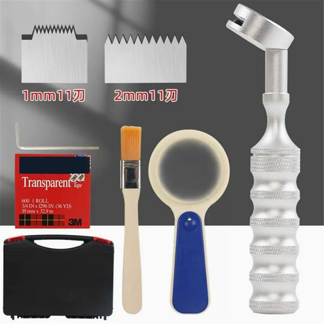 QFH Kreuzschnitt-Adhäsionstester-Kit in Silber mit 1mm und 2mm Klingen sowie Transportbox - Bild 1