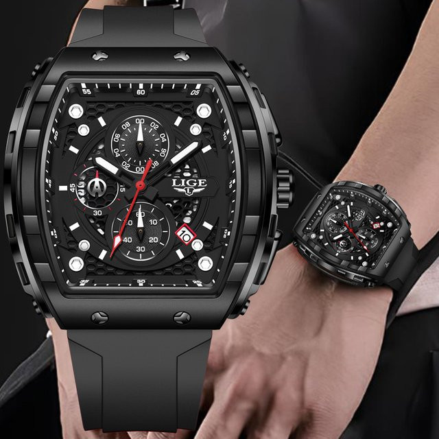 LIGE Armbanduhr Edelstahl, Quarz, Silikon, Weiß, Herren - Bild 1