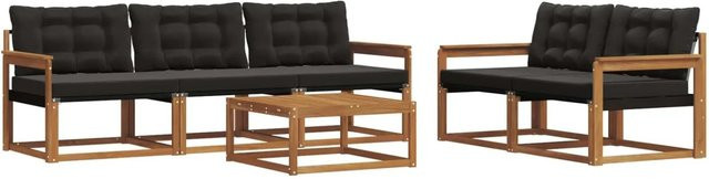 vidaXL Outdoor-Sofagarnitur 6-teilig aus massivem Akazienholz mit Textilene und Kissen in Schwarz und Natur - Bild 1