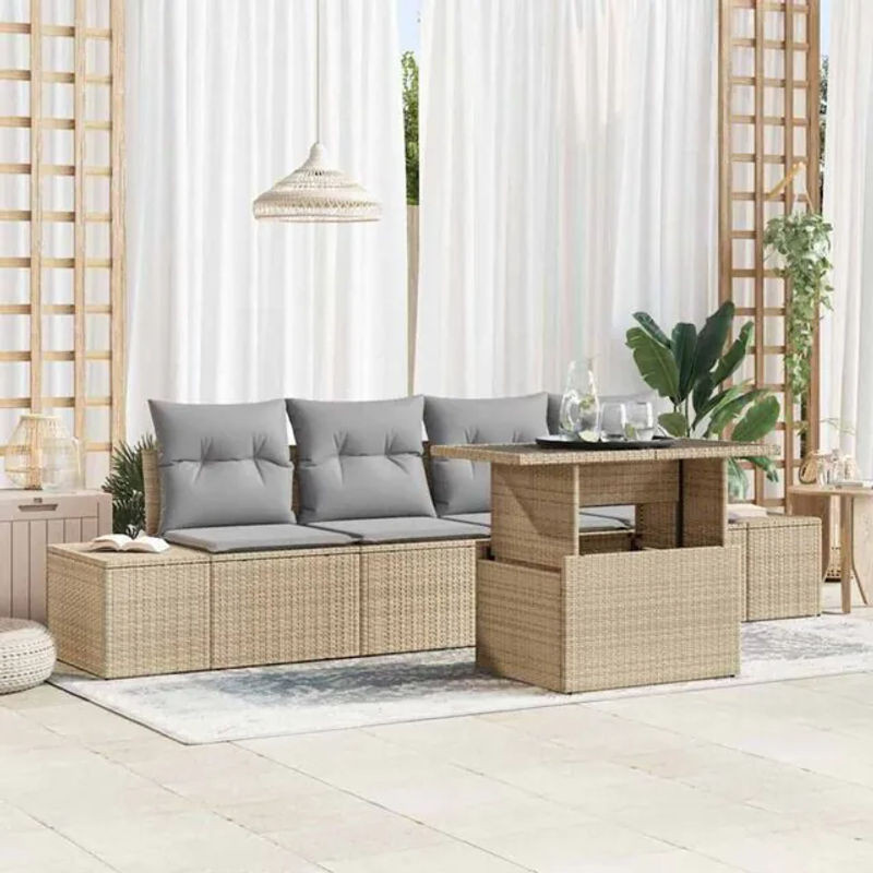 vidaXL Garten-Sofa-Set aus Polyrattan mit 5 Teilen in Beige und Grau, B/T/H: 100 x 55 x 73 cm - Bild 1