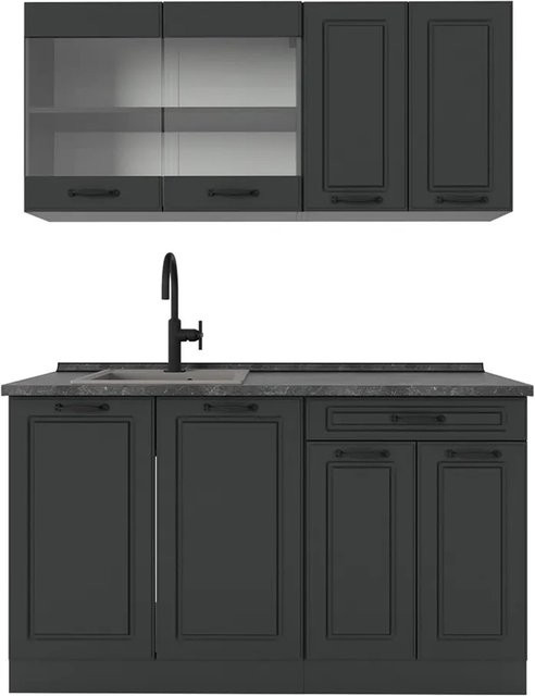 Vicco R-Line Singleküche Landhausstil Anthrazit, Breite: 140 cm - Bild 1