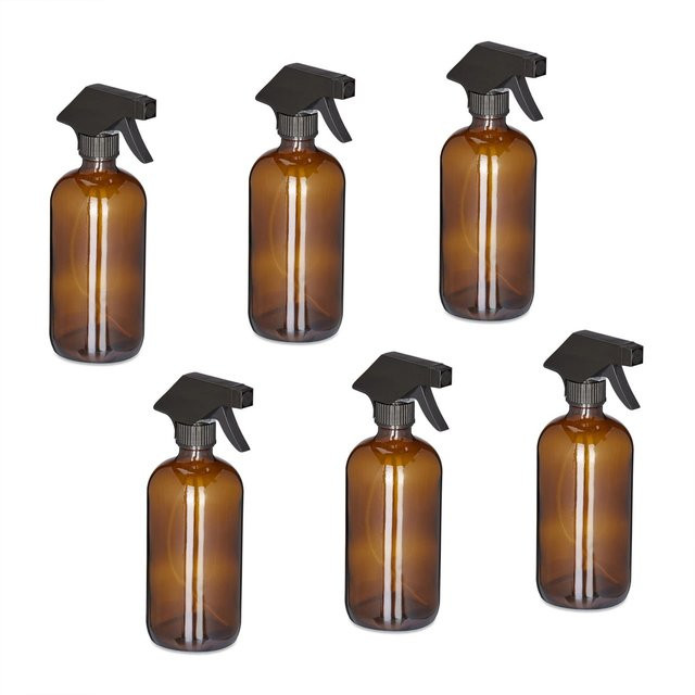 Relaxdays Sprühflaschen 6er Set aus Glas in Braun mit verstellbarem Sprühkopf, 500 ml pro Flasche, B/T/H: 9,5 x 7,5 x 21 cm - Bild 1