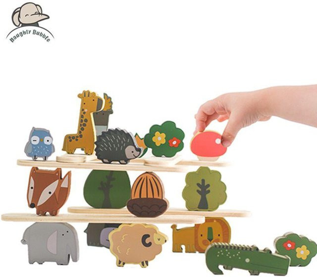Binchi Montessori Holzbausteine Cartoon-Tiere, Lernspielzeug, ab 0 Jahre - Bild 1