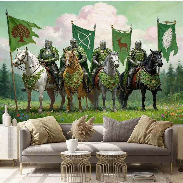JMG Household Supplies Wandteppich Kreuzritter Tempelritter Mittelalterliche Wandkunst, Mehrfarbig, B: 90 cm, H: 150 cm - Bild 1