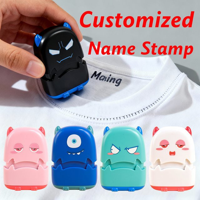 Personalisierter Baby-Namensstempel in Pink mit wasserfester Tinte für Kleidungsetiketten und Baumwolle - Bild 1