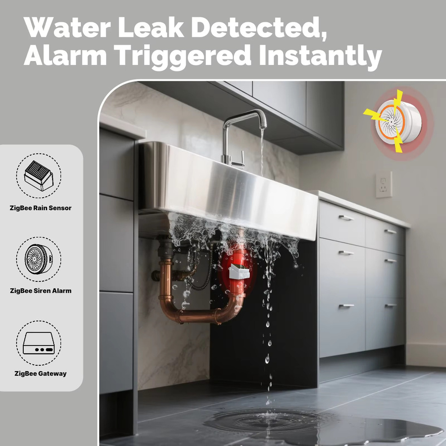 MOES Tuya ZigBee Smart Wasser- und Regensensor IPX4 wasserdicht, Farbe: Weiß - Bild 3