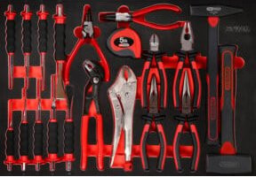 KS Tools Werkzeugset mit Zangen, Hammer und Meißeln in roter Schaumstoffeinlage, 22-teilig - Bild 1