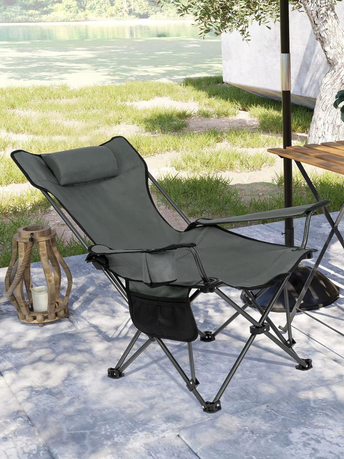 WOLTU Klappbarer Campingstuhl in Schwarz mit Kopfstütze, Getränkehalter und Tragetasche für Outdoor, Angeln und Picknick - Bild 6