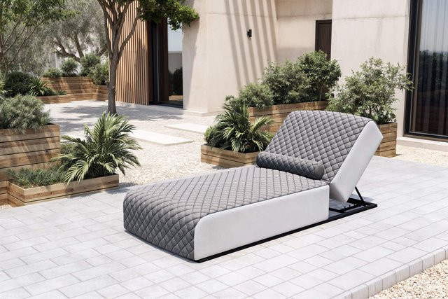 OUTFLEXX Gartenliege in Grau mit Aluminiumgestell, Quick Dry Foam und verstellbarem Kopfteil - Bild 1