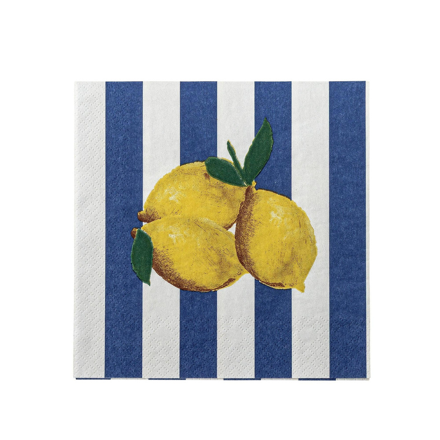 Bloomingville Papierservietten mit Zitronenmotiv in Limone und Weiß - Bild 1