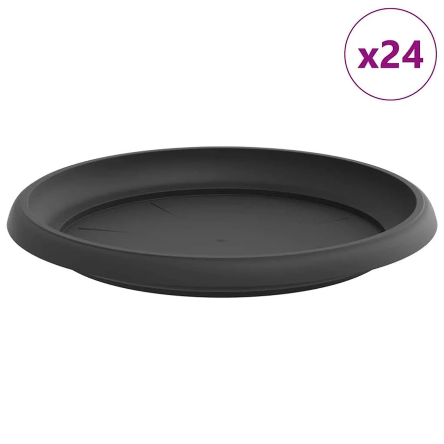 vidaXL Runde Blumenplatten aus Kunststoff in Schwarz, 24 Stück, Durchmesser: 21,5 cm, Höhe: 2,5 cm - Bild 2